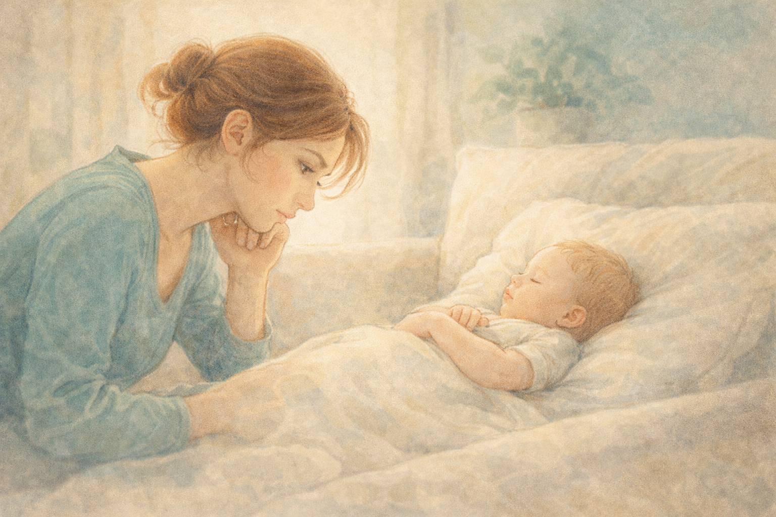Parent holding a baby while reviewing notes about feeds and symptoms