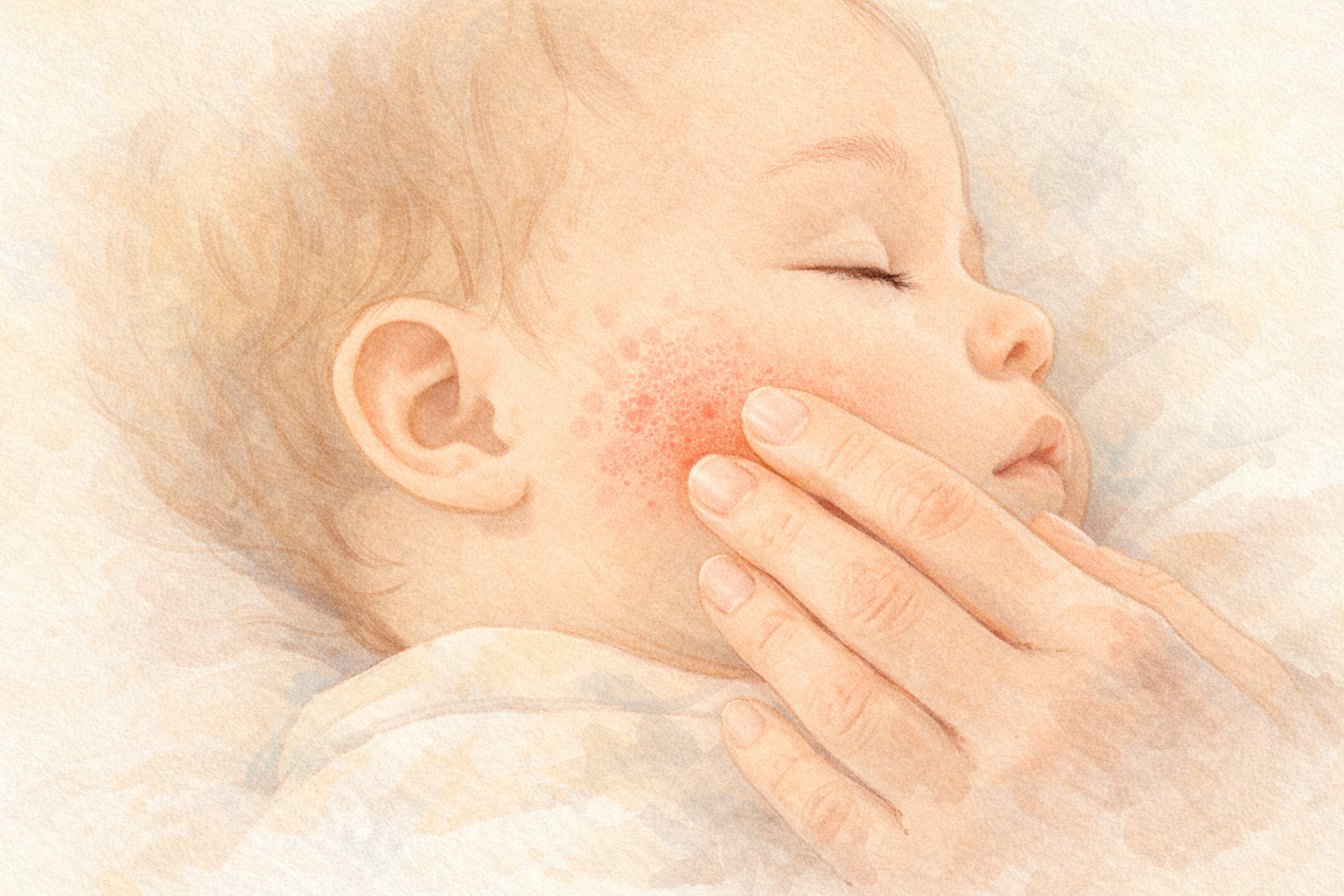 Illustration of skin symptoms such as eczema and hives in a baby